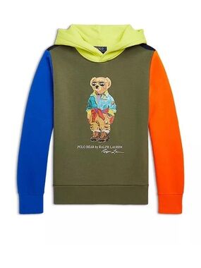 Polo Ralph Lauren Colorblock Polo Bear Hoodie - Olive, Blue & Orange